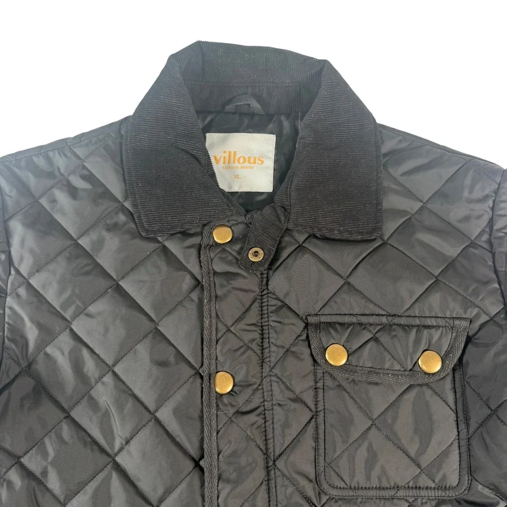 Villous‎ Quilted Barn Jacket Mens XL Black Corduroy Collar Utility Country Coat